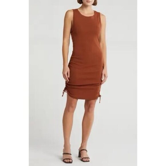 NWT Good American Ruched Tank Dress in  ortoise shell Women's Size 6 - Picture 1 of 12